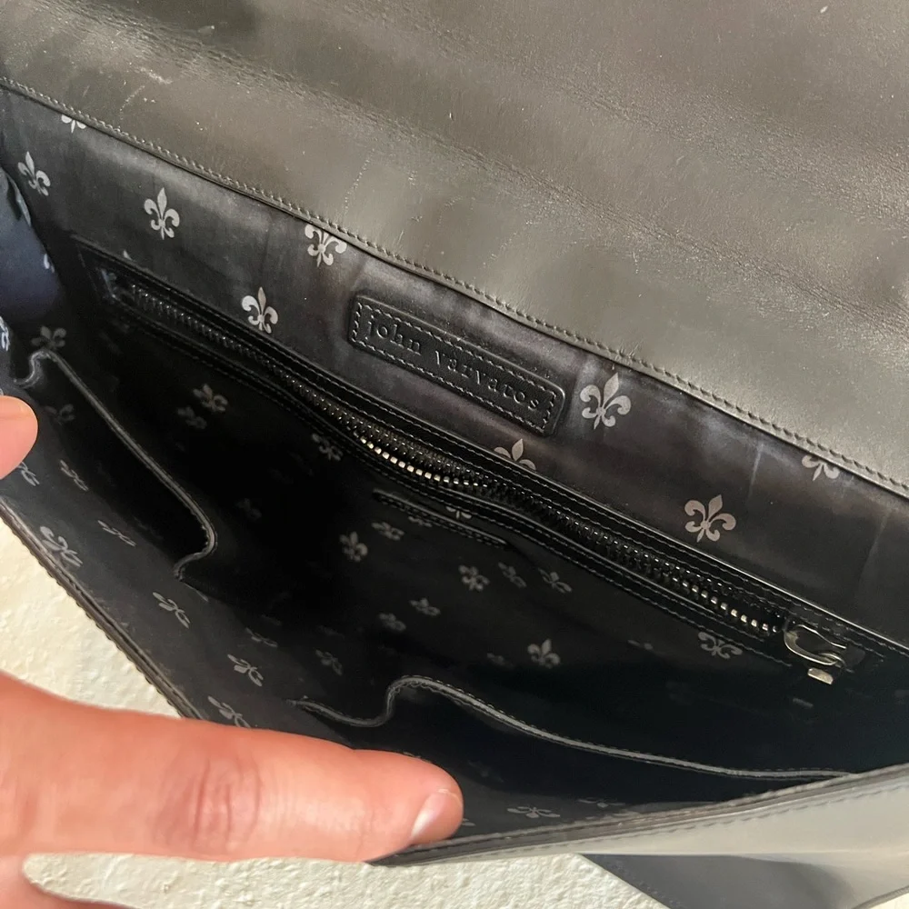 John Varvatos men’s leather briefcase.